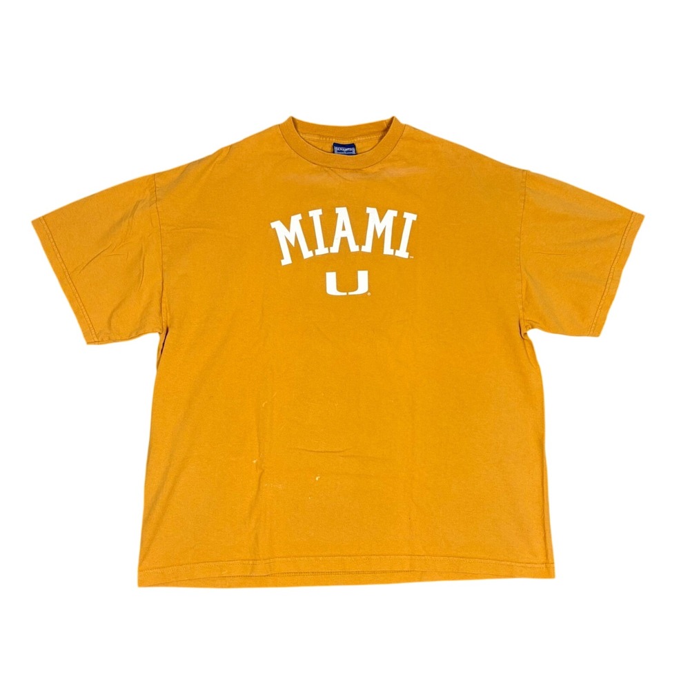 Vintage Champs Sports T-Shirt Mens L Yellow‎ Miami Hurricanes USA Cotton Tee